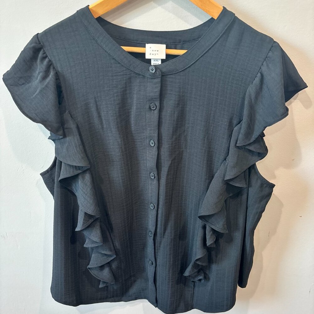 Women's Black Ruffle Sleeveless top SZ: XXL